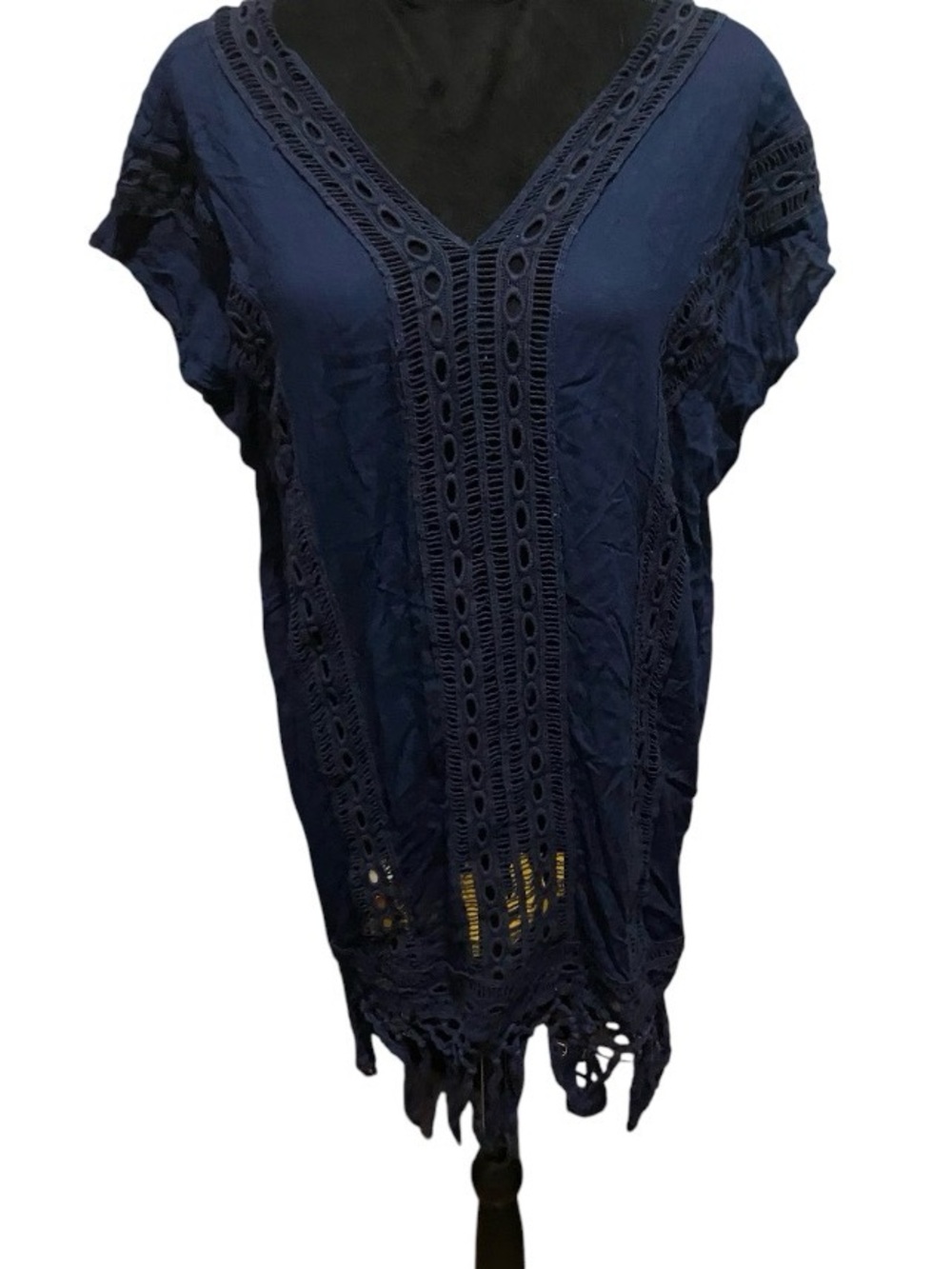 Navy Crochet Trim Swim Cover-Up